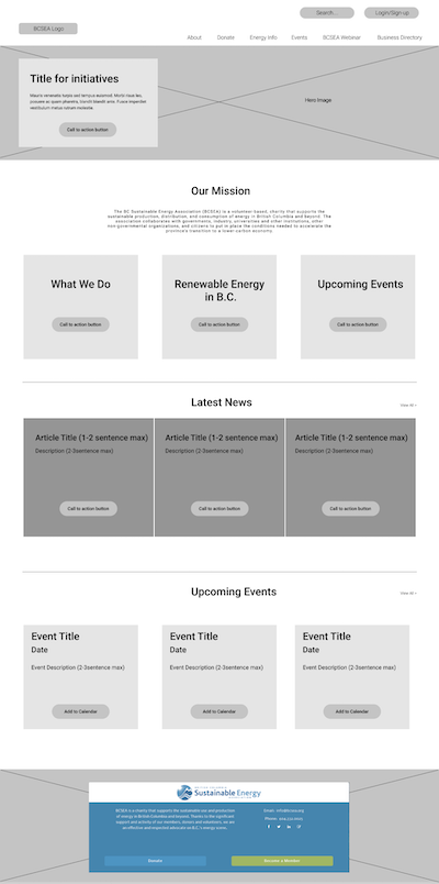 wireframe of bcsea homepage