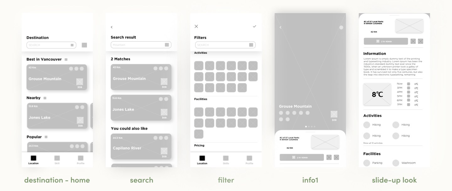 wireframe image for destination feature